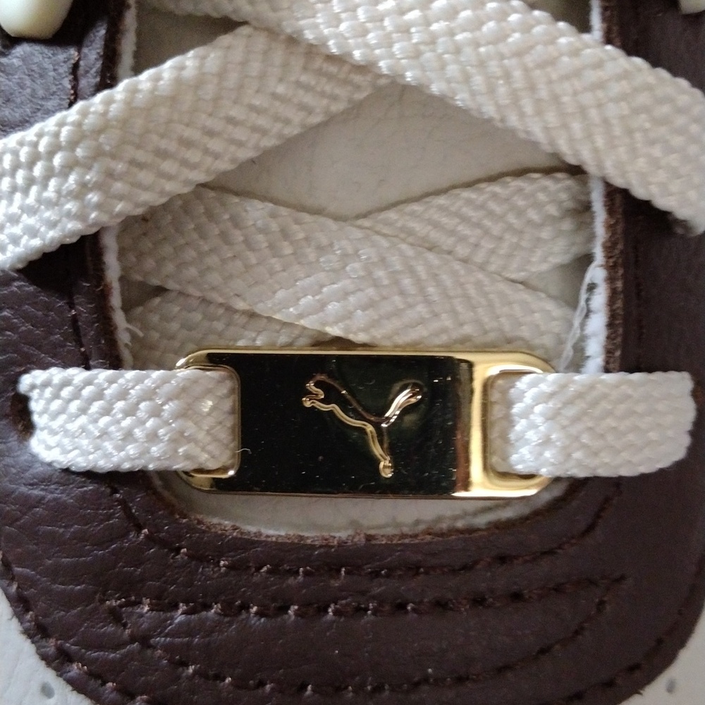 Puma Brown and Cream Herringbone Low-Top Sneakers - Picture 3 of 9